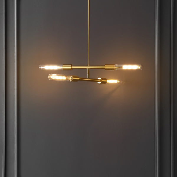 Safavieh Cronos, 4 Light, 32 Inch, Brass/Clear, Iron/Glass Extendable Pendant Brass / Clear PND4180A