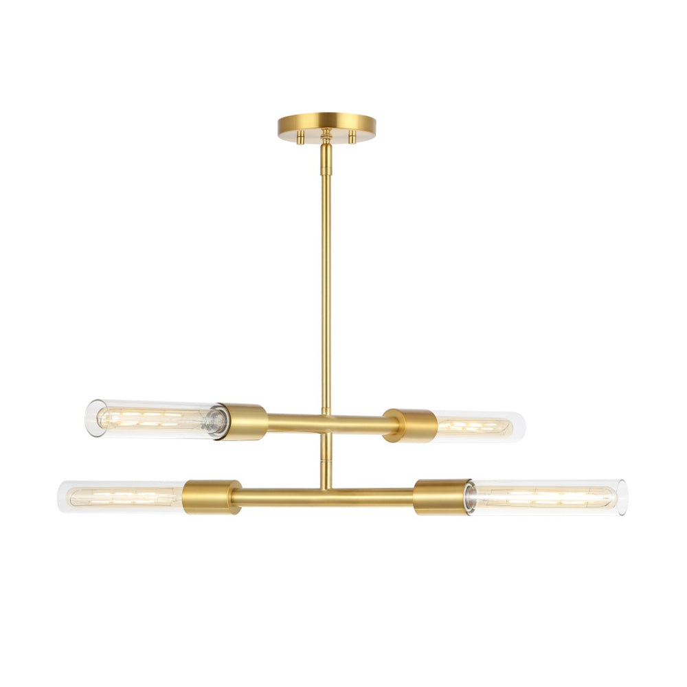 Safavieh Cronos, 4 Light, 32 Inch, Brass/Clear, Iron/Glass Extendable Pendant Brass / Clear PND4180A