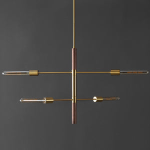 Safavieh Viceroy, 4 Light, 25 Inch, Brass/Walnut, Iron/Solid Wood Extendable Pendant Brass / Walnut Metal / Wood PND4181A
