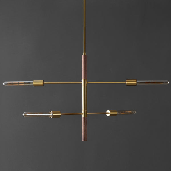 Safavieh Viceroy, 4 Light, 25 Inch, Brass/Walnut, Iron/Solid Wood Extendable Pendant Brass / Walnut Metal / Wood PND4181A