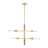 Safavieh Viceroy, 4 Light, 25 Inch, Brass/Walnut, Iron/Solid Wood Extendable Pendant Brass / Walnut Metal / Wood PND4181A