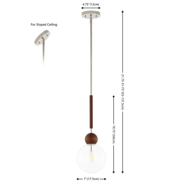 Safavieh Roxora, 7 Inch, Dark Walnut/Nickle, Iron/Solid Wood/Glass Extendable Pendant Dark Walnut / Nickle Metal / Wood PND4182A