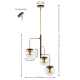 Safavieh Vylora, 3 Light, 20 Inch, Dark Walnut/Brass, Iron Extendable Pendant​ Brown Wood Finish / Barss Gold Iron PND4185A