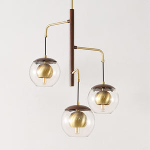 Safavieh Vylora, 3 Light, 20 Inch, Dark Walnut/Brass, Iron Extendable Pendant​ Brown Wood Finish / Barss Gold Iron PND4185A
