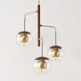 Safavieh Vylora, 3 Light, 20 Inch, Dark Walnut/Brass, Iron Extendable Pendant​ Brown Wood Finish / Barss Gold Iron PND4185A