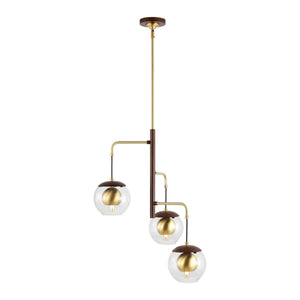 Safavieh Vylora, 3 Light, 20 Inch, Dark Walnut/Brass, Iron Extendable Pendant​ Brown Wood Finish / Barss Gold Iron PND4185A