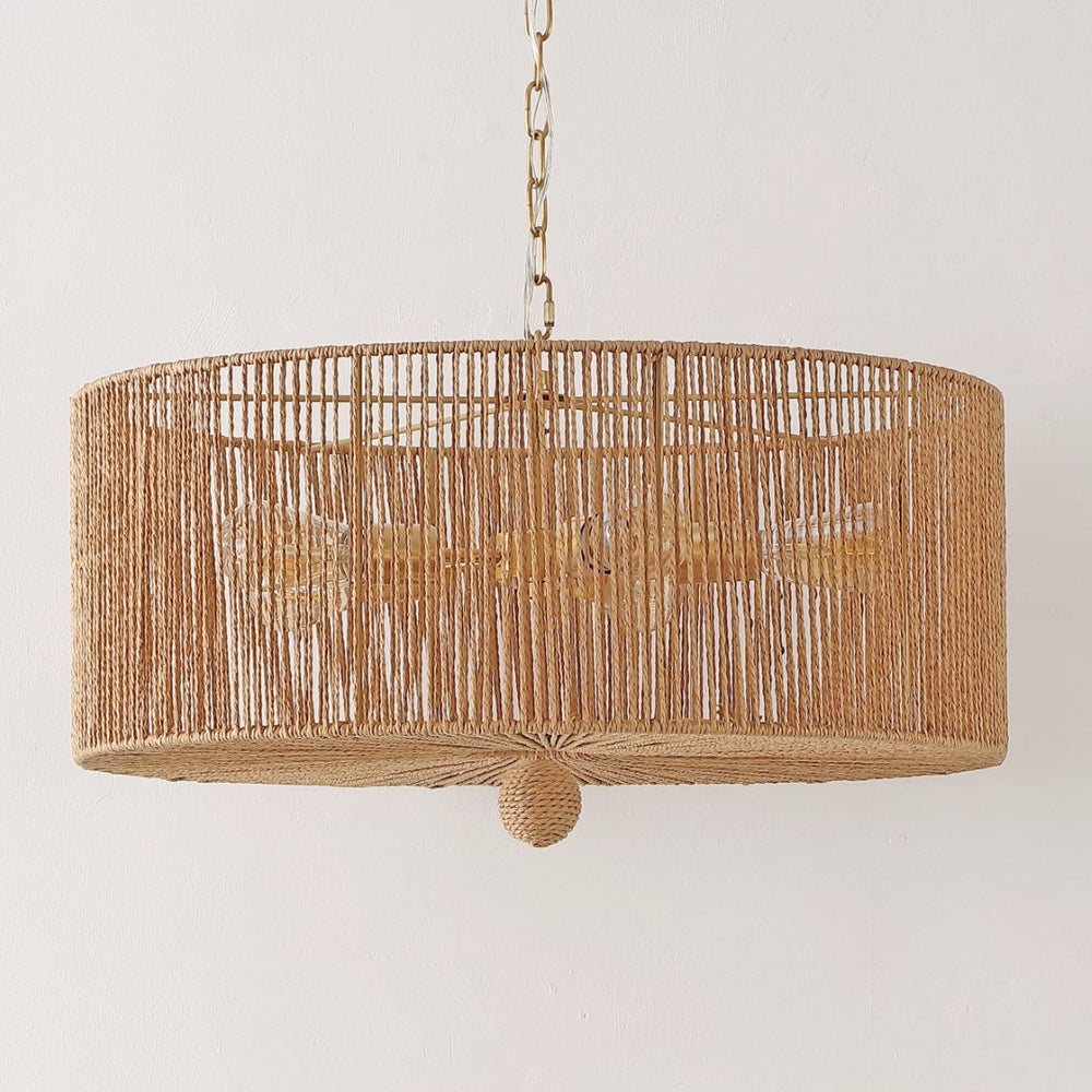 Safavieh Mamba, 5 Light, 24 Inch, Natural/Gold, Paper Rope/Iron Extendable Pendant Natural / Gold PND4186A