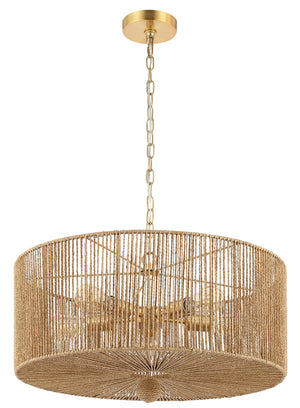 Safavieh Mamba, 5 Light, 24 Inch, Natural/Gold, Paper Rope/Iron Extendable Pendant Natural / Gold PND4186A