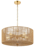 Safavieh Mamba, 5 Light, 24 Inch, Natural/Gold, Paper Rope/Iron Extendable Pendant Natural / Gold PND4186A