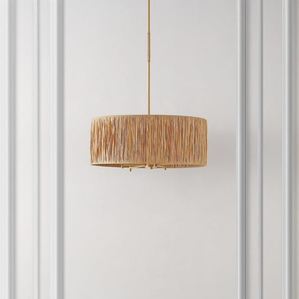 Safavieh Colessa, 5 Light, 24 Inch, Natural/Gold, Paper Lafite Grass/Iron Extendable Pendant Natural / Gold Paper PND4187A