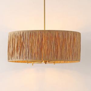 Safavieh Colessa, 5 Light, 24 Inch, Natural/Gold, Paper Lafite Grass/Iron Extendable Pendant Natural / Gold Paper PND4187A