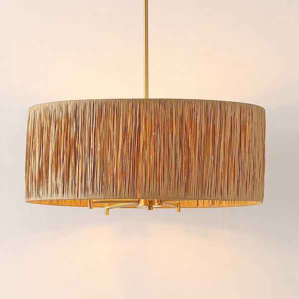 Safavieh Colessa, 5 Light, 24 Inch, Natural/Gold, Paper Lafite Grass/Iron Extendable Pendant Natural / Gold Paper PND4187A