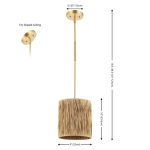 Safavieh Saija, 9 Inch, Light Natural/Gold, Paper Lafite Grass/Iron Extendable Pendant Natural / Gold Paper PND4189A