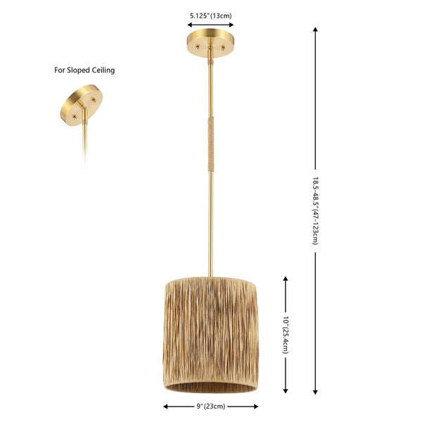 Safavieh Saija, 9 Inch, Light Natural/Gold, Paper Lafite Grass/Iron Extendable Pendant Natural / Gold Paper PND4189A