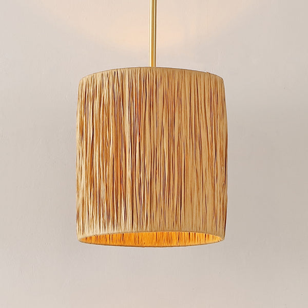 Safavieh Saija, 9 Inch, Light Natural/Gold, Paper Lafite Grass/Iron Extendable Pendant Natural / Gold Paper PND4189A