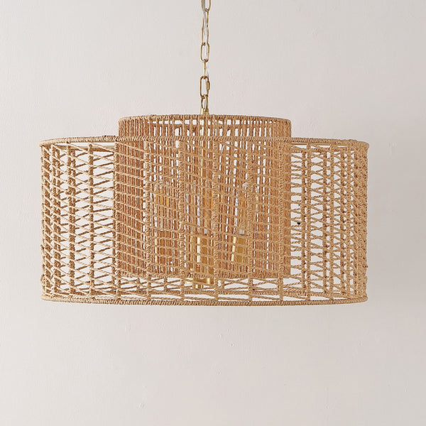 Safavieh Brynora, 4 Light, 25 Inch, Light Natural/Gold, Paper Rope/Iron Extendable Pendant Natural / Gold Paper PND4190A