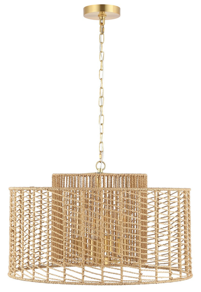 Safavieh Brynora, 4 Light, 25 Inch, Light Natural/Gold, Paper Rope/Iron Extendable Pendant Natural / Gold Paper PND4190A