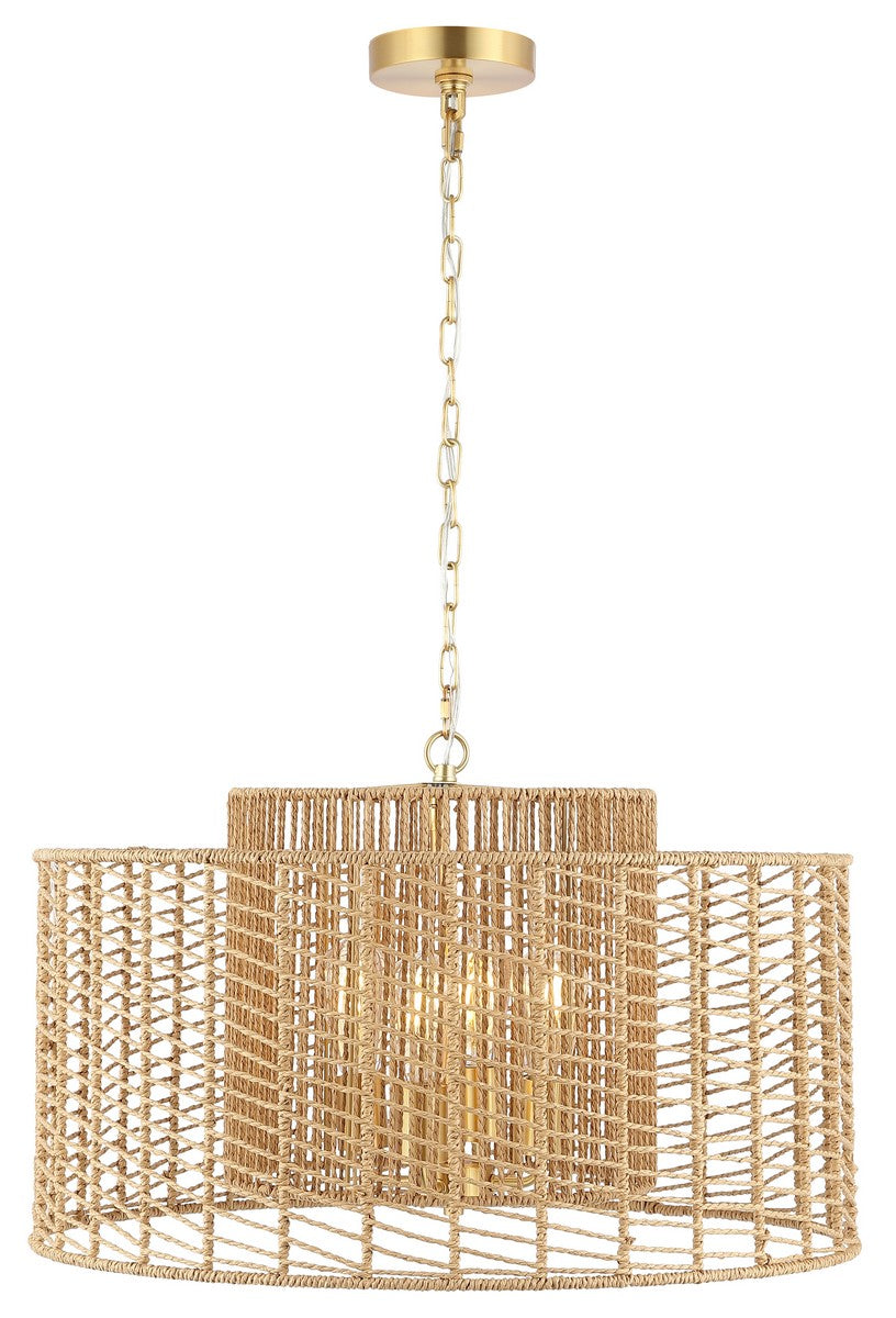 Safavieh Brynora, 4 Light, 25 Inch, Light Natural/Gold, Paper Rope/Iron Extendable Pendant Natural / Gold Paper PND4190A