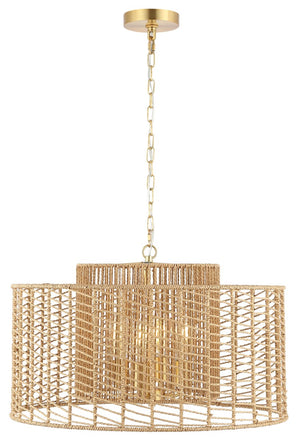 Safavieh Brynora, 4 Light, 25 Inch, Light Natural/Gold, Paper Rope/Iron Extendable Pendant Natural / Gold Paper PND4190A