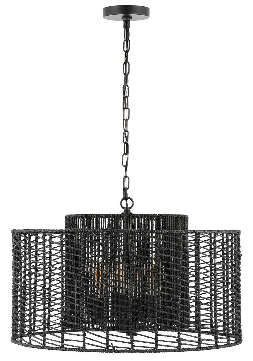Safavieh Brynora, 4 Light, 25 Inch, Black, Paper Rope/Iron Extendable Pendant Black Paper PND4190B