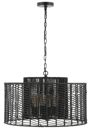 Safavieh Brynora, 4 Light, 25 Inch, Black, Paper Rope/Iron Extendable Pendant Black Paper PND4190B