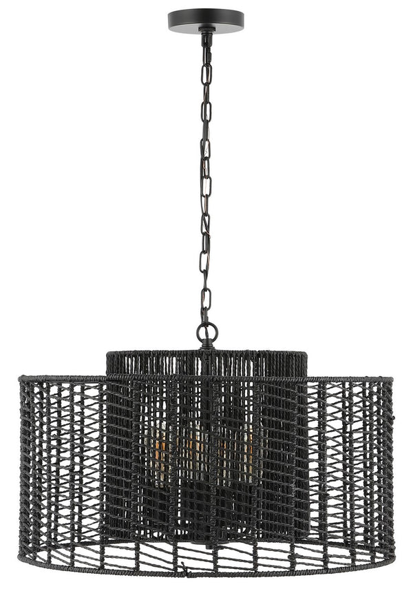 Safavieh Brynora, 4 Light, 25 Inch, Black, Paper Rope/Iron Extendable Pendant Black Paper PND4190B