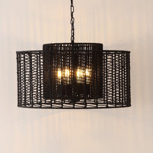 Safavieh Brynora, 4 Light, 25 Inch, Black, Paper Rope/Iron Extendable Pendant Black Paper PND4190B