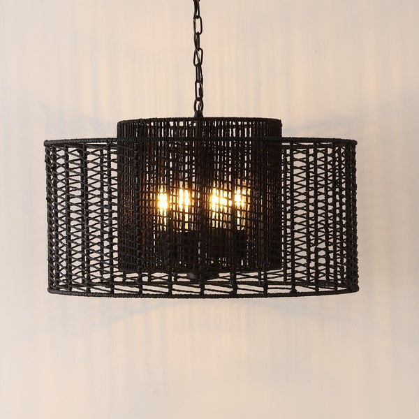 Safavieh Brynora, 4 Light, 25 Inch, Black, Paper Rope/Iron Extendable Pendant Black Paper PND4190B