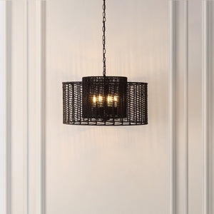 Safavieh Brynora, 4 Light, 25 Inch, Black, Paper Rope/Iron Extendable Pendant Black Paper PND4190B