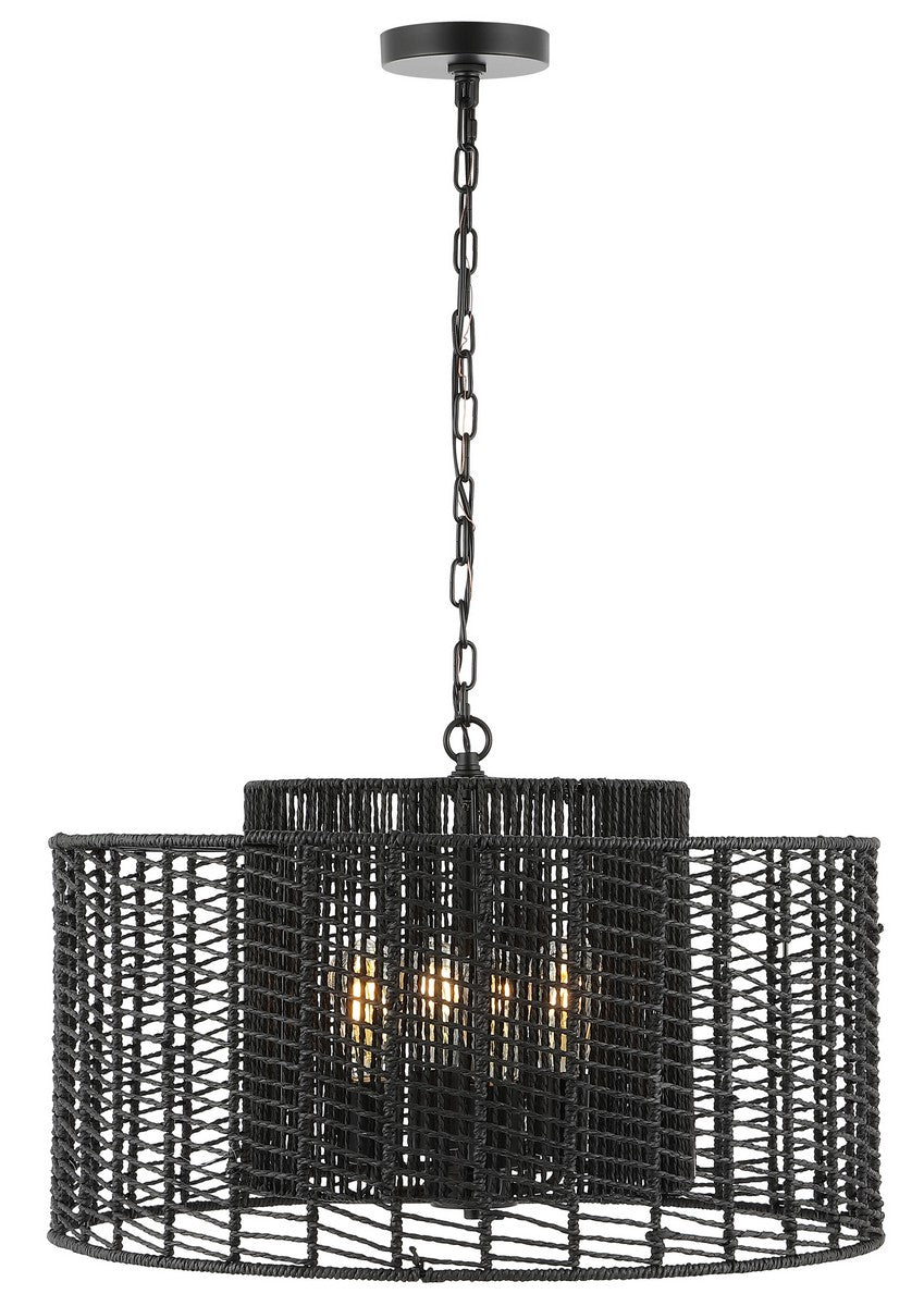 Safavieh Brynora, 4 Light, 25 Inch, Black, Paper Rope/Iron Extendable Pendant Black Paper PND4190B