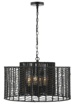 Safavieh Brynora, 4 Light, 25 Inch, Black, Paper Rope/Iron Extendable Pendant Black Paper PND4190B