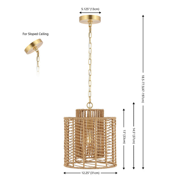 Safavieh Ryoa, 12.25 Inch, Light Natural/Gold, Paper Rope/Iron Extendable Pendant Natural / Gold Paper PND4191A