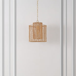 Safavieh Ryoa, 12.25 Inch, Light Natural/Gold, Paper Rope/Iron Extendable Pendant Natural / Gold Paper PND4191A