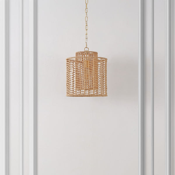 Safavieh Ryoa, 12.25 Inch, Light Natural/Gold, Paper Rope/Iron Extendable Pendant Natural / Gold Paper PND4191A