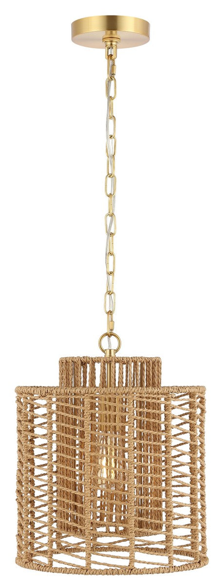 Safavieh Ryoa, 12.25 Inch, Light Natural/Gold, Paper Rope/Iron Extendable Pendant Natural / Gold Paper PND4191A