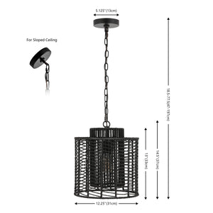 Safavieh Ryoa, 12.25 Inch, Black, Paper Rope/Iron Extendable Pendant Black Paper PND4191B