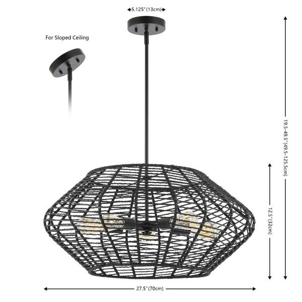 Safavieh Briza, 5 Light, 27.5 Inch, Black, Paper/Iron Extendable Pendant Black PND4192A