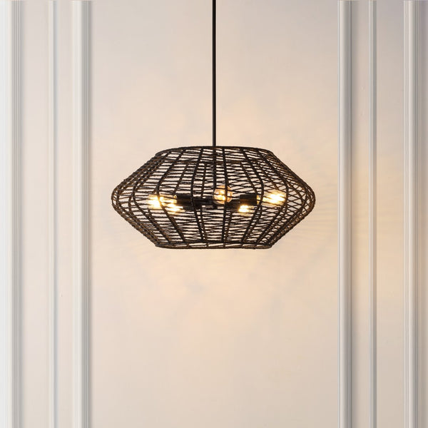 Safavieh Briza, 5 Light, 27.5 Inch, Black, Paper/Iron Extendable Pendant Black PND4192A