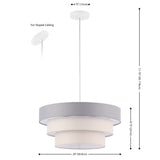 Safavieh Clelia, 20 Inch, Grey/White, Fabric/Iron Extendable Pendant Grey / White Fabric PND4212A