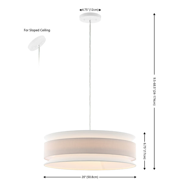 Safavieh Nolana, 20 Inch, Cream/White, Fabric/Iron Extendable Pendant Cream / White Fabric PND4213A