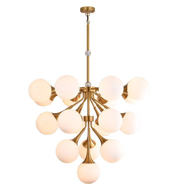 Bethel Exquisite Copper Chandelier with White Glass Shades, Adjustable Height & 18 Bulbs Included