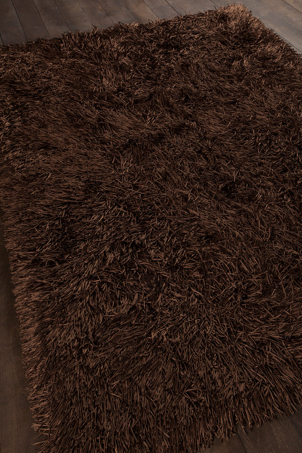 Chandra Rugs Poligan 100% Polyester Hand-Woven Contemporary Shag Rug Brown 9' x 13'