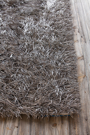 Chandra Rugs Poligan 100% Polyester Hand-Woven Contemporary Shag Rug Silver 9' x 13'