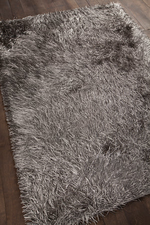Chandra Rugs Poligan 100% Polyester Hand-Woven Contemporary Shag Rug Silver 9' x 13'