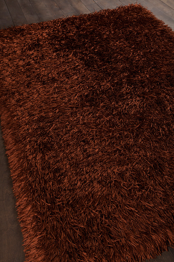 Chandra Rugs Poligan 100% Polyester Hand-Woven Contemporary Shag Rug Orange 9' x 13'