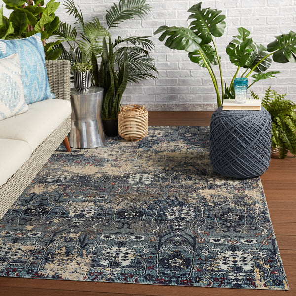 Jaipur Living Genesee Indoor/ Outdoor Trellis Blue/ Beige Area Rug (2'X3')