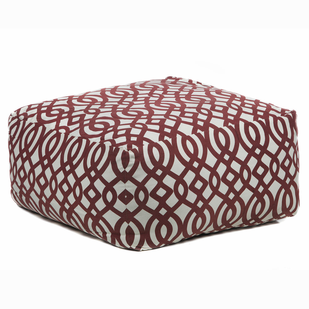 Chandra Rugs Poufs Outer: Cotton, Filling: Cotton Handmade Contemporary Printed Cotton Pouf Maroon/Cream 2' x 2' x 1'