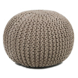 Chandra Rugs Poufs Outer: Cotton, Filling: Polystyrene Balls Hand-Knitted Contemporary Cotton Cord Pouf Beige 1'6 x 1'6 x 1'4