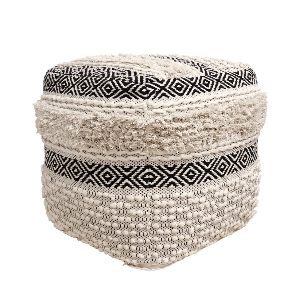 Pasargad Grandcanyon Cotton Pouf (Ivory/Black) PPF-623-PASARGAD