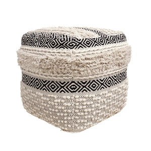 Pasargad Grandcanyon Cotton Pouf (Ivory/Black) PPF-623-PASARGAD